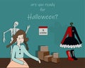 Girl preparing for halloween party vector illustration Doodle people Royalty Free Stock Photo